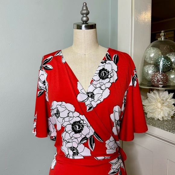 Lane Bryant Floral Faux Wrap Maxi Dress Red & White Size 22/24 - Picture 4 of 10